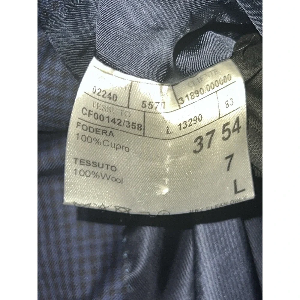 CANALI Suit Jacket Men's 44L Dual Vent 100% Wool Blue Windowpane 54L EU Coat